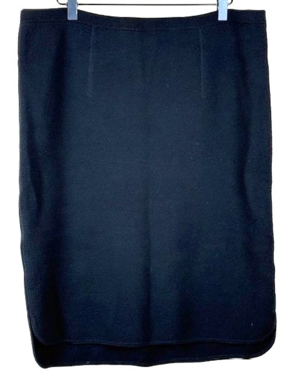 Eileen Fisher Merino Skirt Large Black Wool Shirttail Hi Lo Hem Knee Length